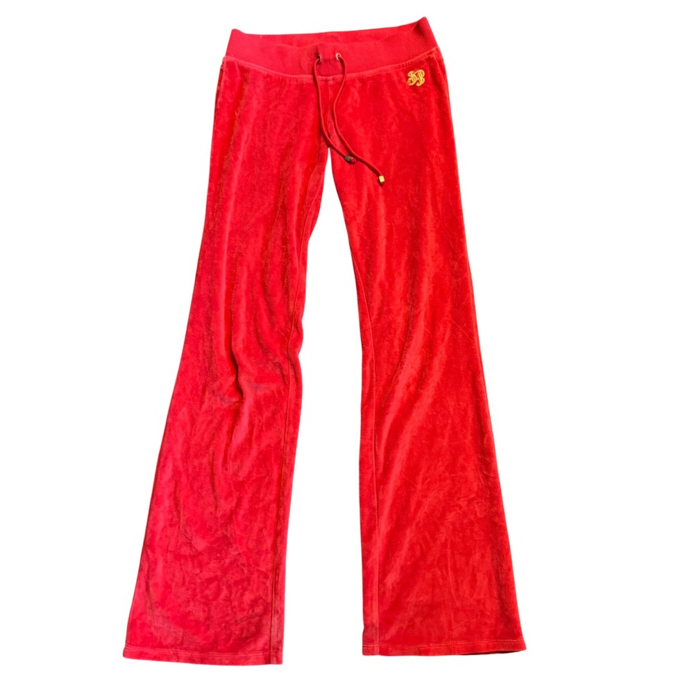 Southpole Red Velour Track Pants Y2K Wide Leg Drawstring Lounge Pants Womens M